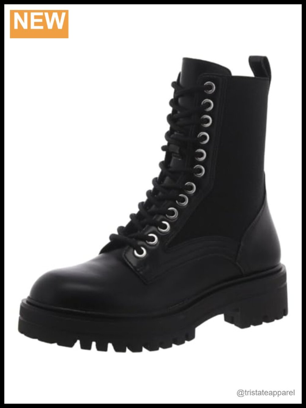 Nubuck Leather Lace-Up Combat Boots Calf High Block Heel